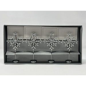 Silvertone Metal 4.5" Snowflake Place Card Clip Name Holders Set of 4 Holiday